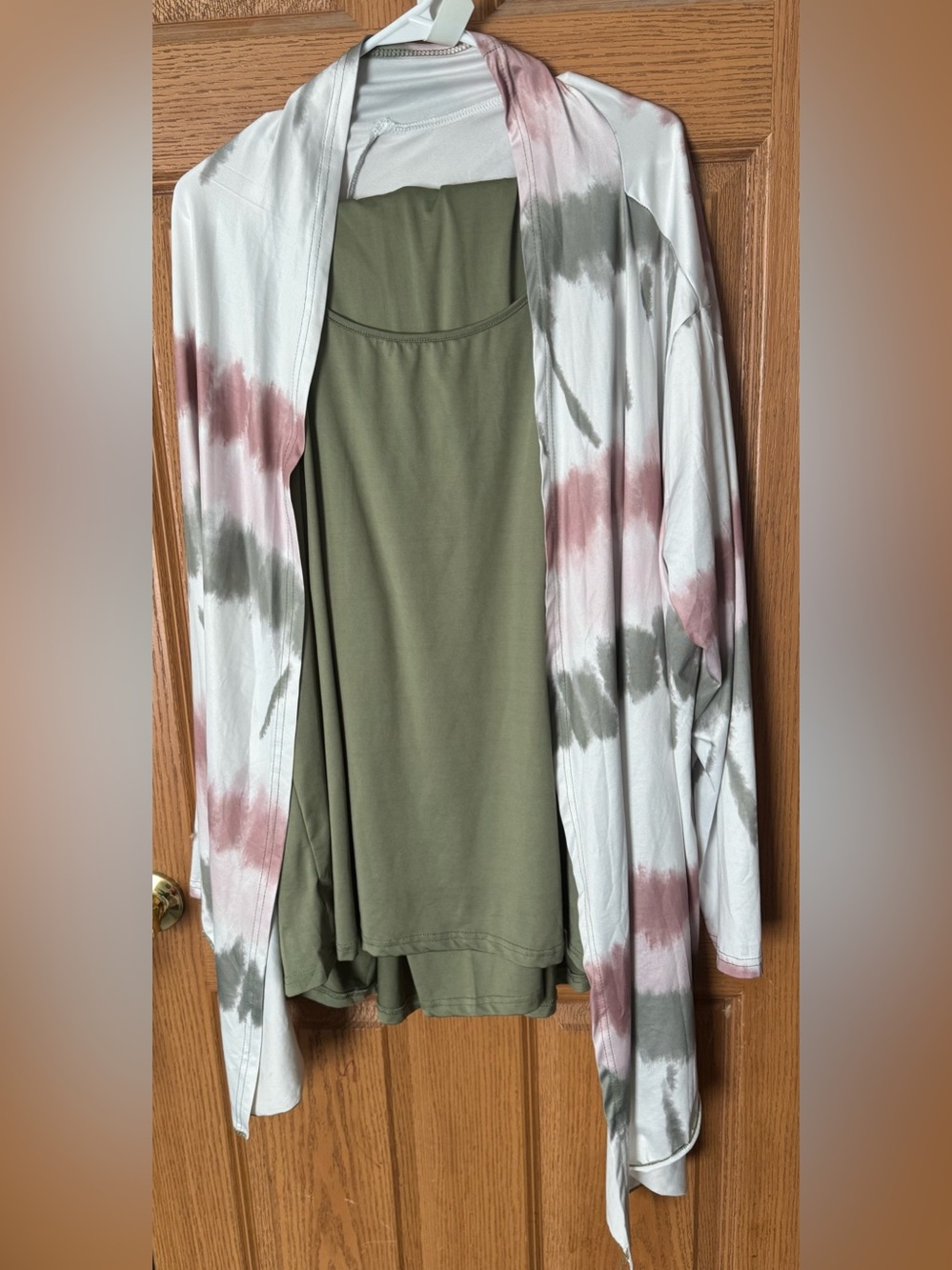 Women’s 3 Piece Set Cami Cardigan Leggings Olive Tie Dye 3XL